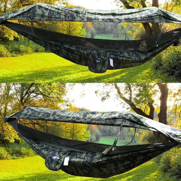 Camp Furniture 1-2 Person Portable Outdoor Camping Hammock with high qualit Mosquito High Strength Parachute Fabric Hanging Bed Hunting Swin