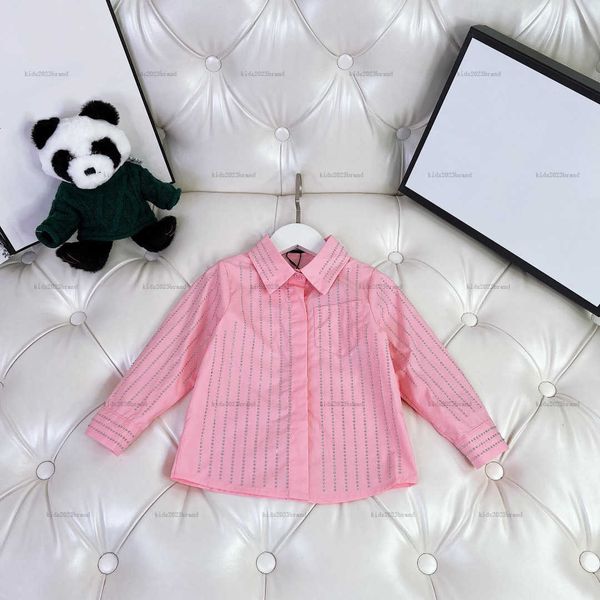 New designer Baby Shirt fashion Striped hot diamond decoration Kids lapel top SIZE 90-150 CM lovely pink Child Blouses