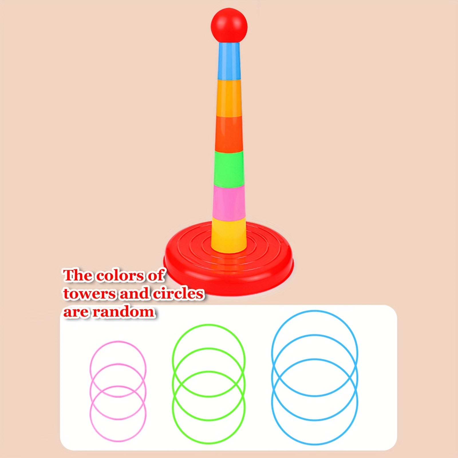 TEMU 1pcs Children's Game Tower Toys, Parent-child Interactive Puzzle And Leisure Games With Throwing Rings, Indoor And Outdoor Kindergarten