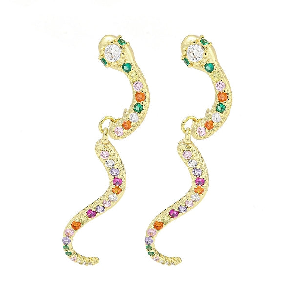 Boucles d'oreilles pendantes en laiton plaqué or 18 carat véritable serpent