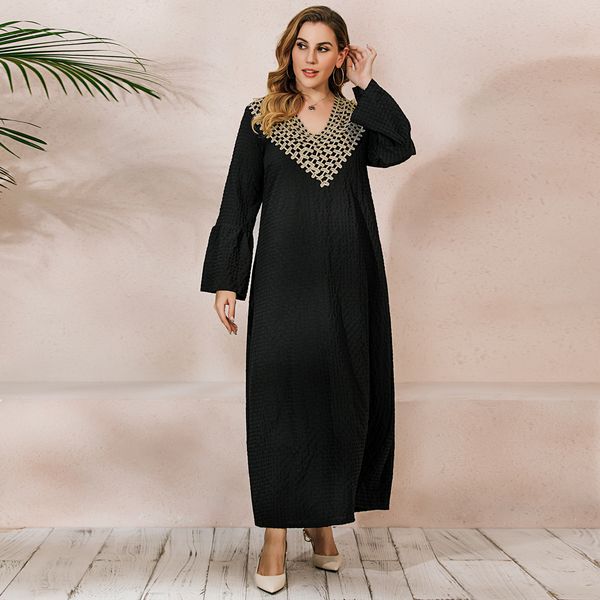 Ethnic Clothing Autumn and winter long sleeved flared robe dress with V-neck Dress