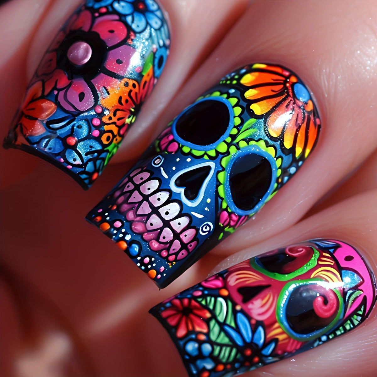 TEMU Mid-length Black Lace Glossy Effect French Nail Art Stickers For , Press-on Nails - 24pcs Set With Jelly Glue And Cuticle Stick For Daily ,