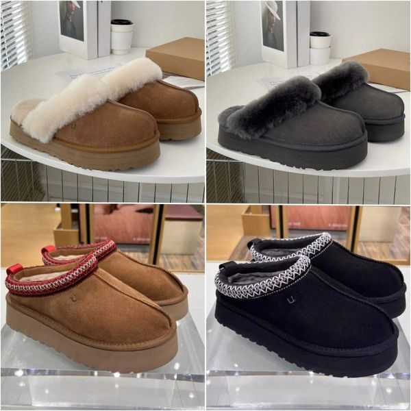 Designer fluffy slipper australia platform slippers scuffs wool shoes sheepskin fur real leather classic brand casual women outside slider