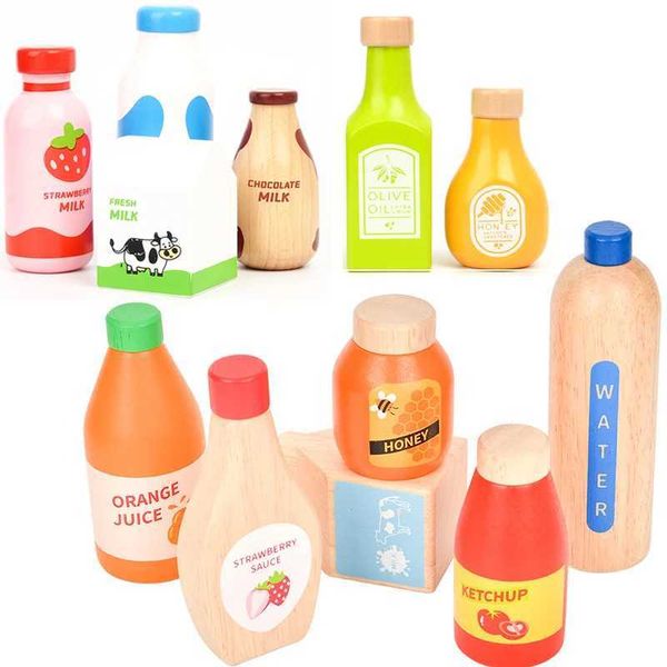 Pretending to play with wooden toys beverage sets kitchen food toys Montessori childrens education simulation games childrens toys gifts W24