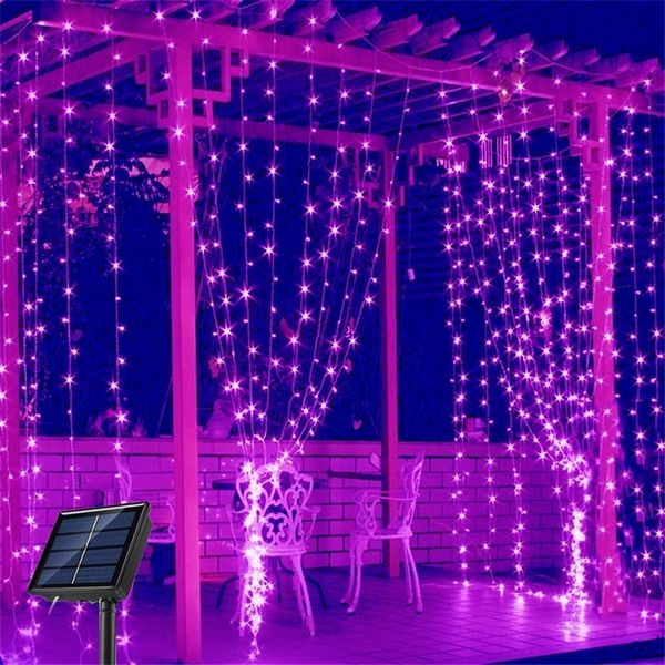 300 LED Solar Curtain Light Outdoor Christmas Decoration 2025 Festoon Fairy x Year Waterproof Copper Wire Garland y240903