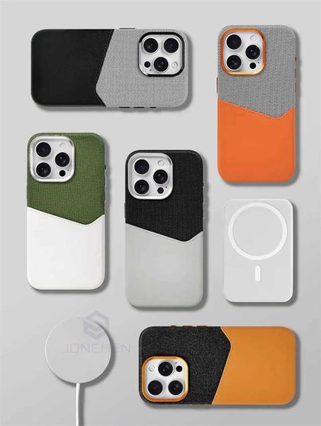 For Card Holder Leather Case For iPhone 16 15 13 12 Pro Max 14 Plus Pocket Wireless Charge Alloy Lens Magnetic Cover Bag Z240914