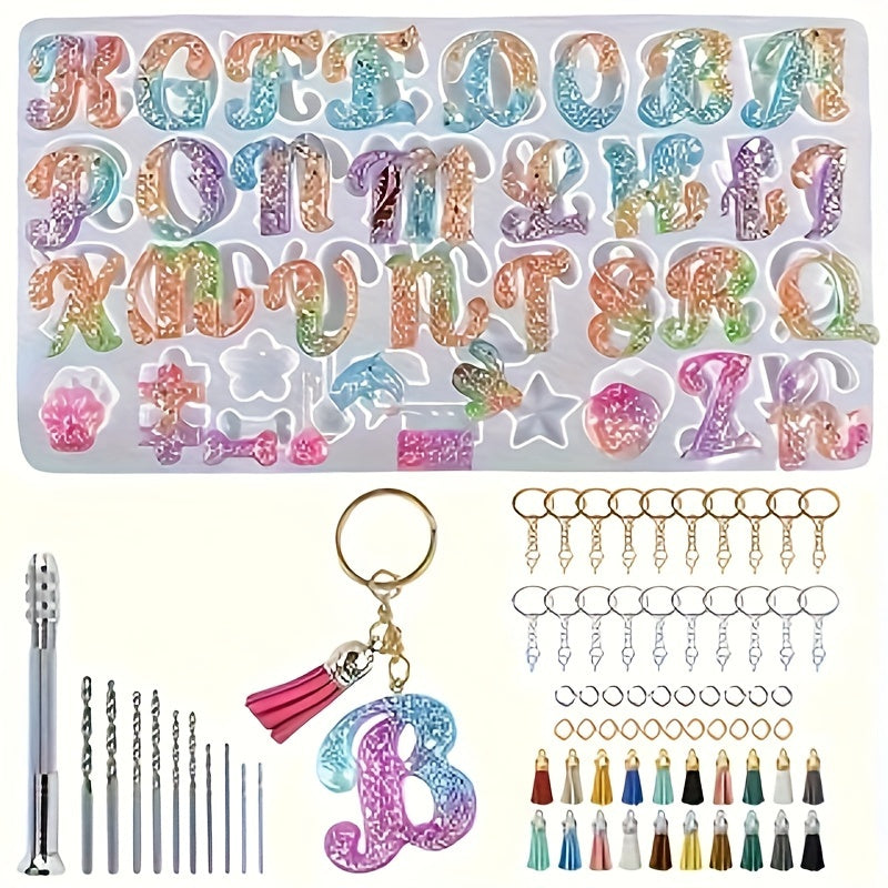 TEMU Letter Keychain Silicone Mold Making Tool Set With Drill, Tassel & Keychain - Resin Letter Molds For Jewelry Making, Pendant Crafts