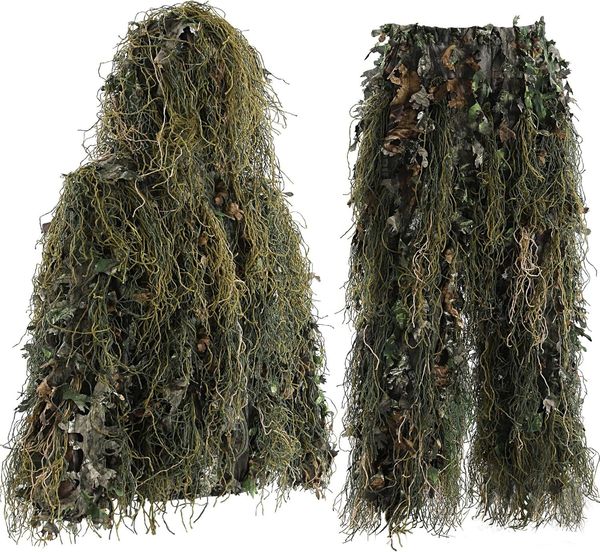 Ghillie Suit Gilly Hunting Suit Pants 3D Leaf Camouflage Work Clothes Youth Adult Lightweight Clothing qa