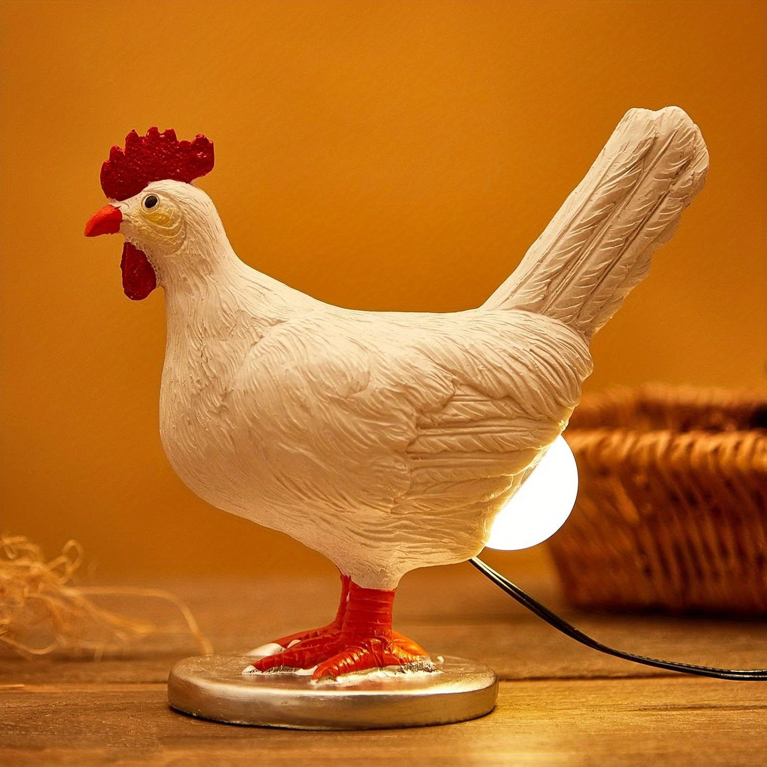 TEMU Chicken Egg Lamp – Funny Resin Night Light With Glowing Egg, Lifelike Figurine With , Easter, Birthdays, And Christmas Gifts, Tabletop Home