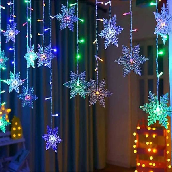 3.2M Christmas Snowflake LED String Light Flashing Fairy Curtain Light Waterproof for Holiday Parties Weddings Christmas Decorations X241114