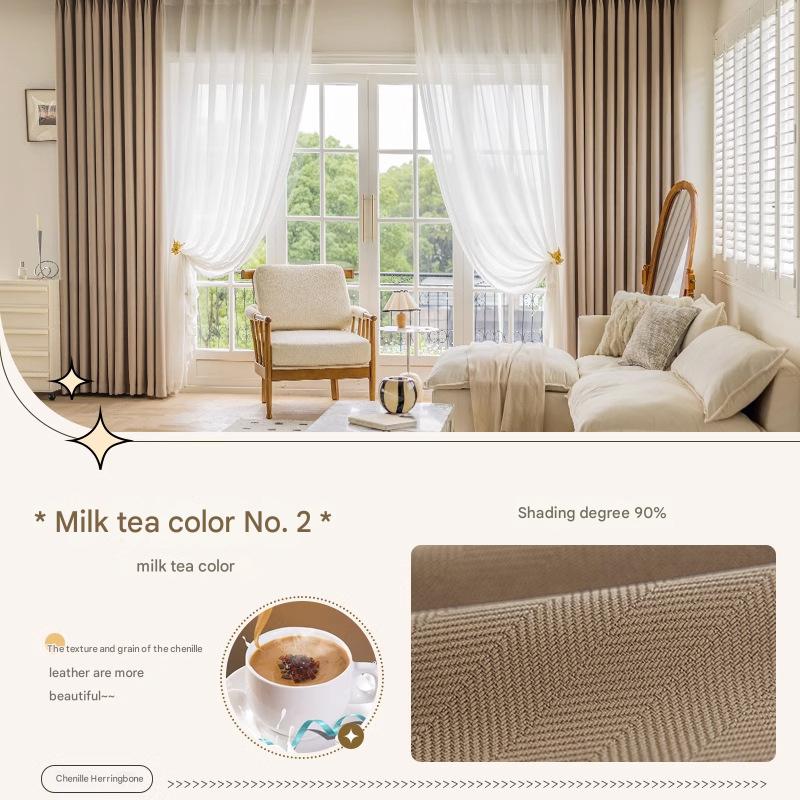YL-36536 New chenille herringbone curtains high temperature setting modern simple finished product living room bedroom blackout curtain