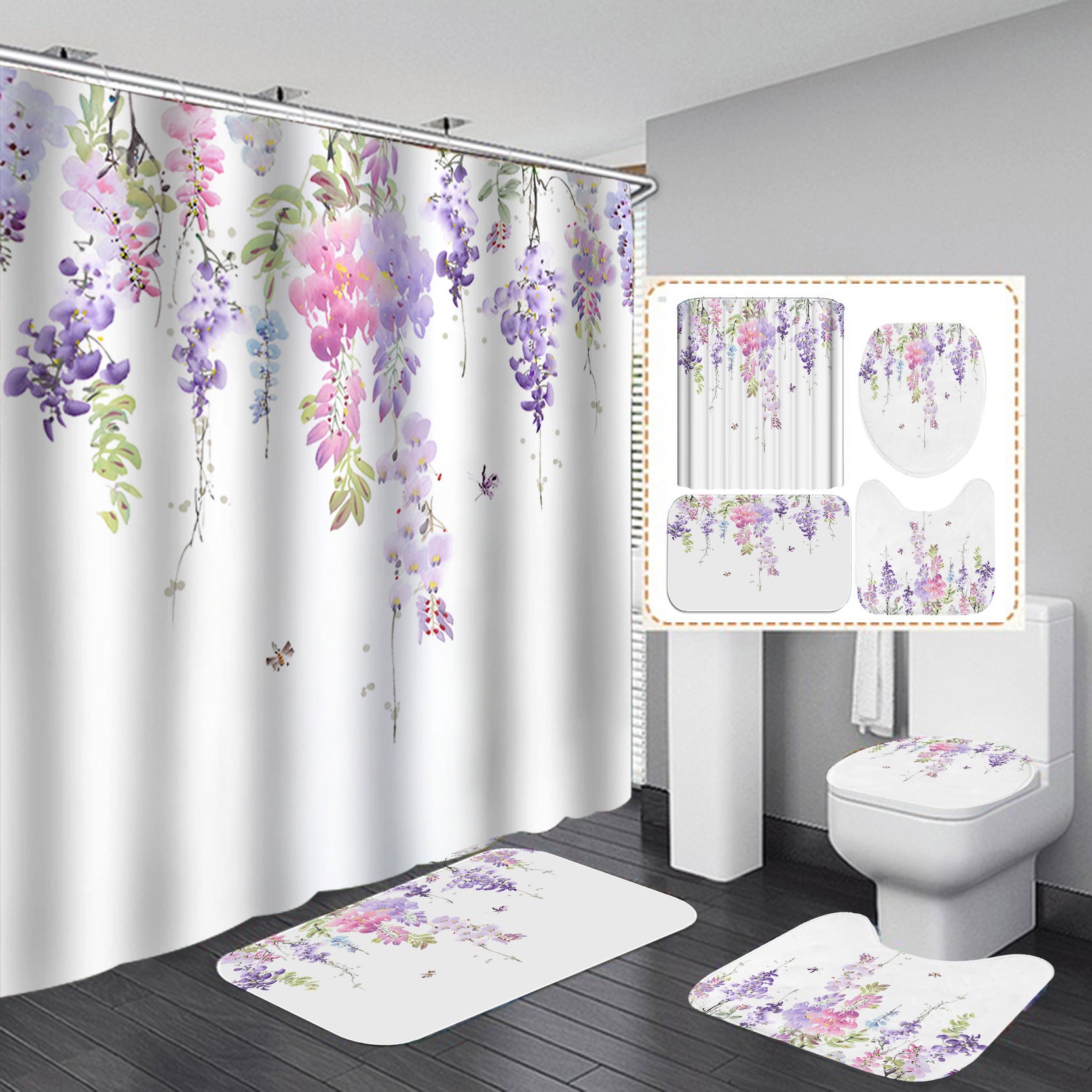 YL-37469 bathroom toilet punch-free curtain waterproof anti-light roller blinds toilet toilet block curtain toilet three-piece set