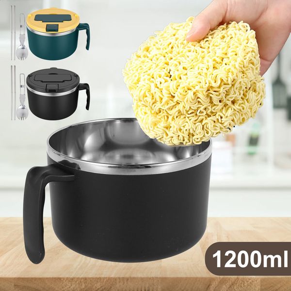 1200ml Rapid Ramen Bowl Microwave Noodle Bowls with Spoon Chopstick Safe Noodles Cooker for College Home Office 241223