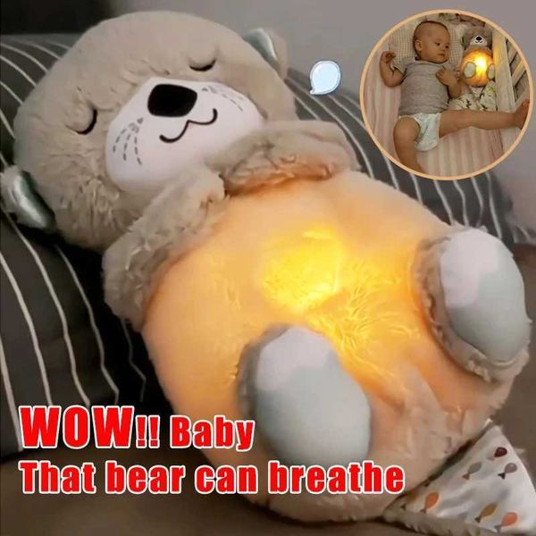 Plush Dolls Bread Bear Baby Soothing Otter Plush Doll Toy Baby Kids Soothing Music Baby Sleeping Companion Sound and Light Doll Toy Gift Q24