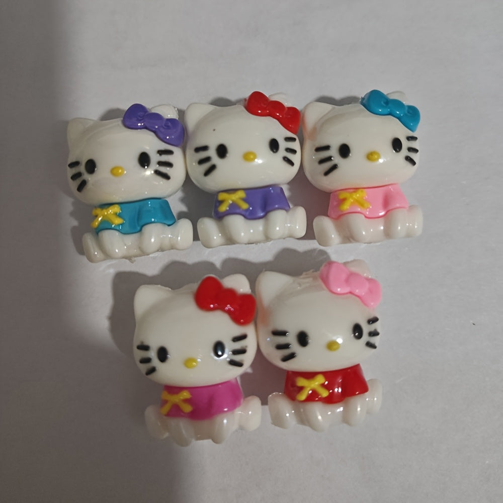 TEMU 5-pack Hello Kitty Resin Beads, Blue & Purple Dress Design, Making For Bracelets, Necklaces, Keychains, Bag Decorations, Craft Gift Accessories