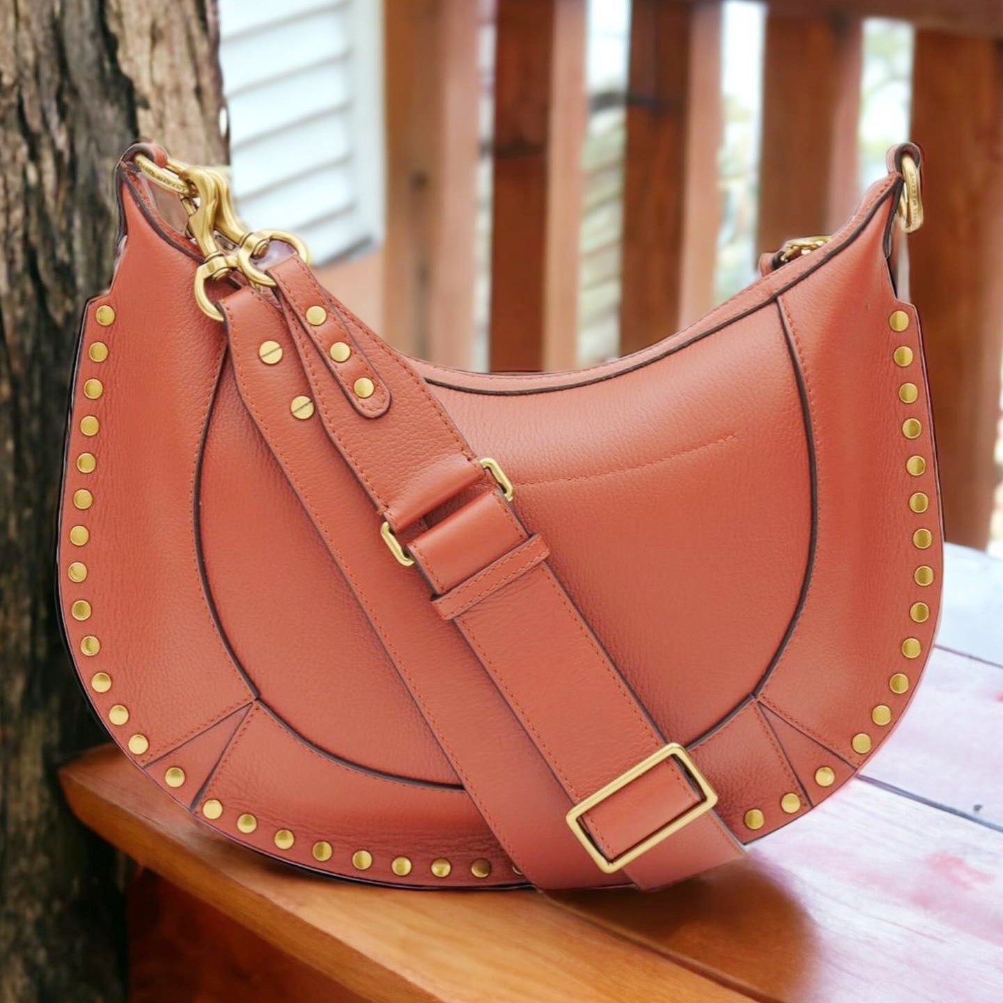 Luxury tote bag Brown Designer handbag Shoulder bag High quality Womens mens Hobo Clutch Leather purse Moon Bags Crescent rivet Loop Cross body poch