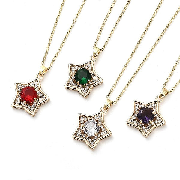 Collares con colgante de circonita cúbica micropavé de latón dorado claro con forma de estrella