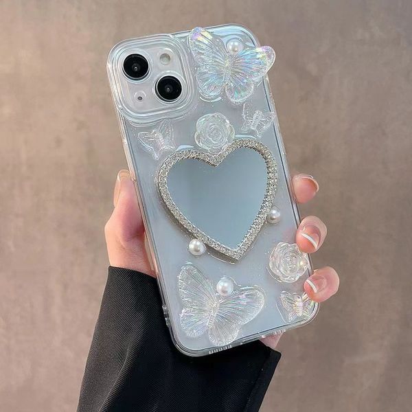 Designer Phone Case Luxury Cartoon Heart Silver Mirror Suitable for iPhone 14 13 12 Pro max 11 12 14 plus x xs xsmax 7 8 plus Fall Protectio