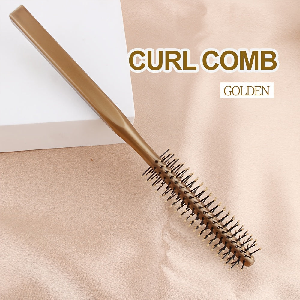 TEMU Golden Curling Comb, 8-row Nylon Detangler, Abs Plastic Handle, Hair Styling Tool For Normal Hair