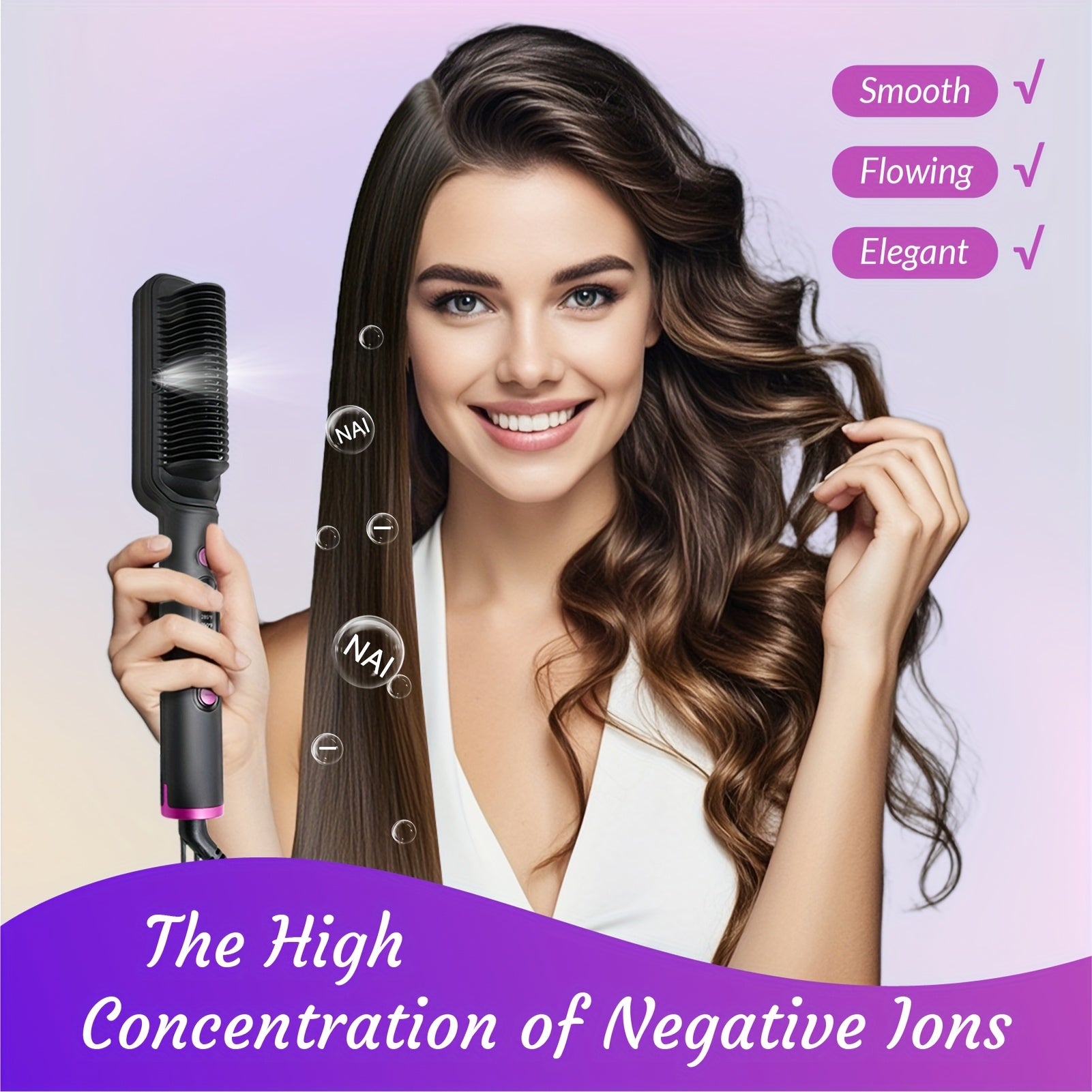 TEMU Hair Straightener Brush With 6 Temperature Settings, Hair Straightening Brush Flat Iron For Women, Anti-scald Straightening Comb Fast For ,