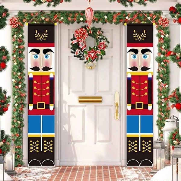 Nutcracker Soldier Christmas Banner Couplet Decor For Home For Holiday Merry Christmas Door Decor Happy New YearXJ241029