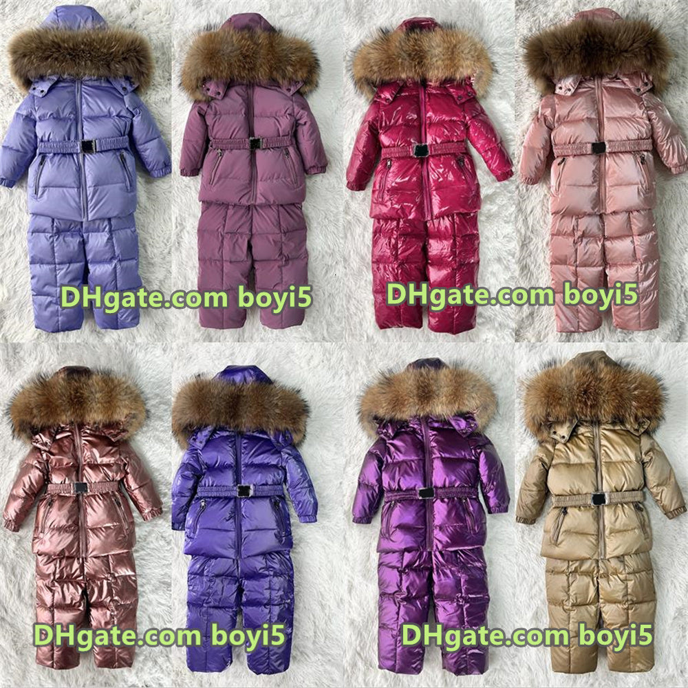 Children Down Jacket Baby Coat Boys Girls Winter Outwear Warm Puffer Jackets Kids Fur Collar Hooded Cute Outerwear Coat and Pants Set Christmas Gift