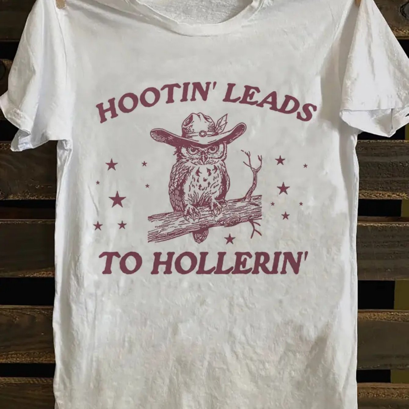 TEMU Women's Soft Breathable Cotton T-shirt - "' Leads To Hollerin'" Owl Graphic Tee, Casual Western Outfit For Everyday & Party Wear - Machine