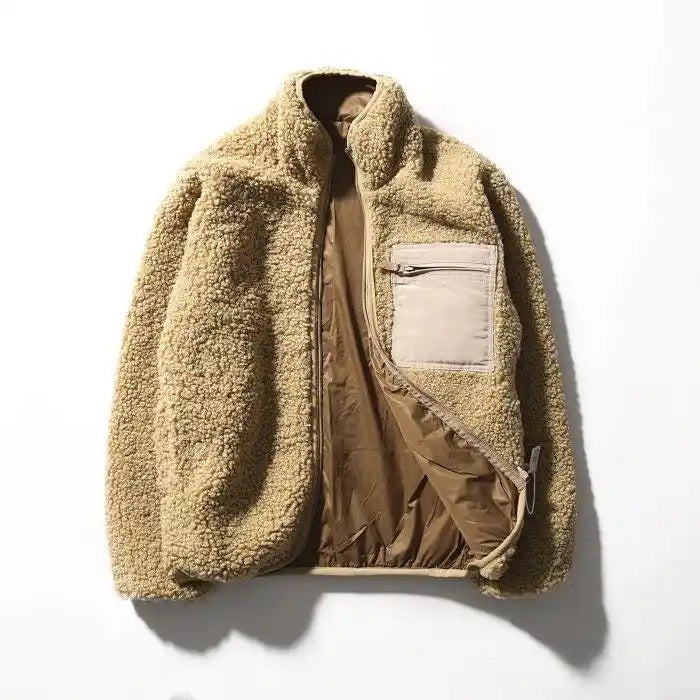 men&#039;s Custom Logo Solid Color Stand Collar Zipper Loose Hood Oversized Long Sleeve Sherpa Winter Coat Fleece Jacket Coat