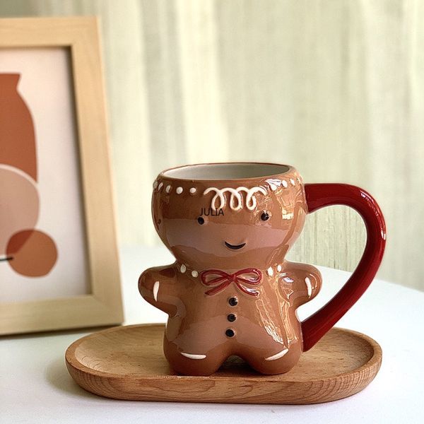Mugs 300ml Cartoon Cute Kawaii Christmas 3D Gingerbread Man Ceramic Milk Coffee Water Cup Mug Gift 230905