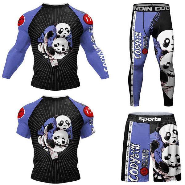 Men&#039;s Tracksuits Fr Shipping Sports Suit for Jiu jitsu gi No Gi printed Panda MMA tracking suit BJJ Rashguard grab shorts fighting suit