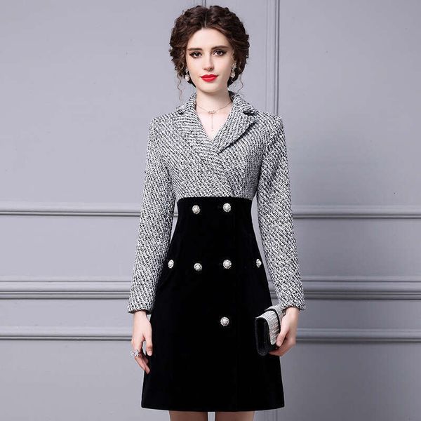 Thickened Early Autumn Dress 2024 New Style Slimming Woolen Suit Collar Velvet A-line Skirt Self-cultivation Novelty Pregnant Womens Dress O
