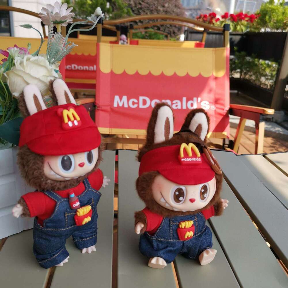 McDonald&#039;s Worker Sitting Posture Blind Box Overalls T-shirt Clothes Labubu Doll