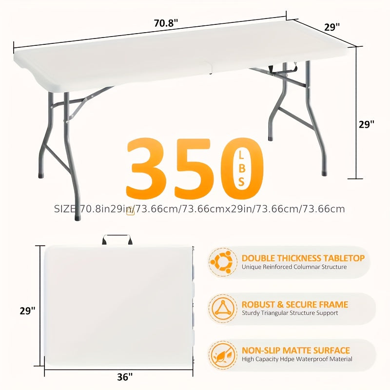 TEMU 1 Heavy-duty Oversized Folding Table - An Ultra-long 6-foot Portable Folding Table With A Sturdy And Hdpe Tabletop, Of Supporting 330 , Suitable