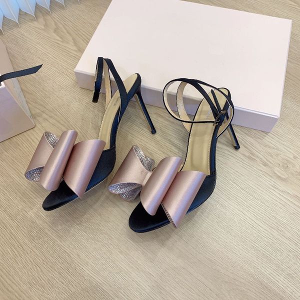 Mach new Sandals Designers Heels womens Satin Glitter Bowknot slippers Rhinestone Dress Shoes Luxury Crystal women High Heel Evening slingba