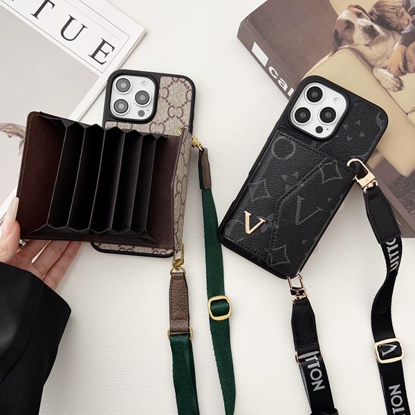 Wallet Phone Case Designer iPhone Case for iPhone 16 Pro Max 15 Pro 14 13 12 11 XS Max XR 8P 14 Plus 15 Plus Case Card Holder Slot Crossbody