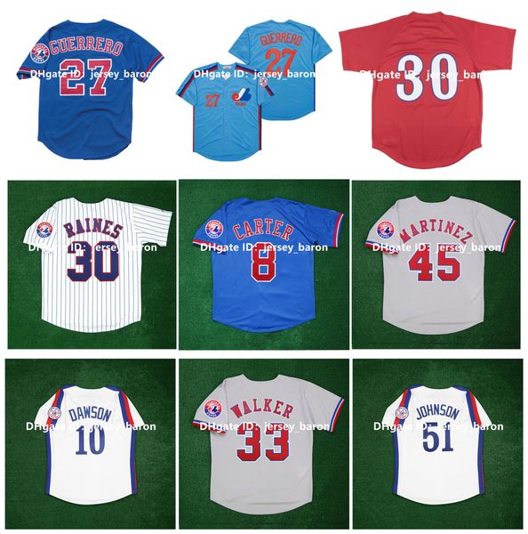 Vintage Montreal Expos Baseball Jersey VLADIMIR GUERRERO GARY CARTER CLIFF FLOYD JOSE CANSECO PEDRO MARTINEZ TIM RAINES RONDELL WHITE TOM BR
