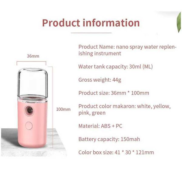 Humidifiers Wireless humidifier nano face steam atomizer face spray rechargeable nano spray moisturizing device cold spray device M240829 CL