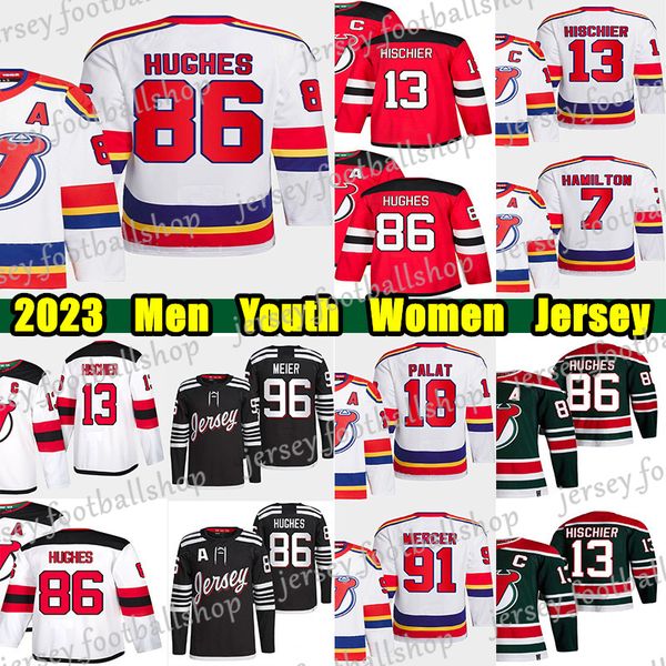 #86 Jack Hughes Reverse Retro hockey jersey #63 Jesper Bratt Nico Hischier Dougie Hamilton Palat Luke Hughes Nico Daws Martin Brodeur Dawson