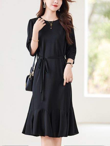 skirts for women French niche design feeling silk fish tail ruffle edge dress, mulberry silk light luxury loose fitting dress