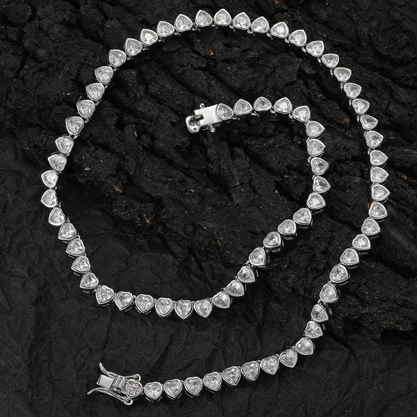 Hip Hop Heart Shaped Tennis Chain Necklace Couple Folding Fashion Copper Implaid Iced Out Cubic Zircon Chain Choker Cz Stone Necklaces For M