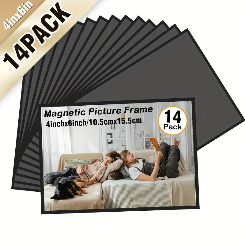 TEMU 14 Pack Magnetic Photo Frames For Fridge - 4x6 Inch Metal Picture Magnets With , Black Rectangular Design For Family Photos, Home Decor &