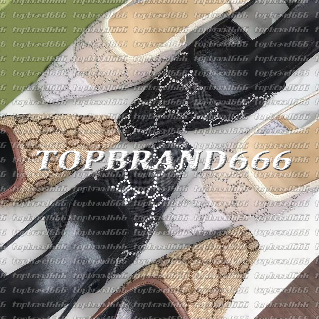 Designer High Heels Women Sandal Slingbacks Leather Formal Shoes Square Toe Ankle Atrap Ladies Stiletto Pumps Sandals