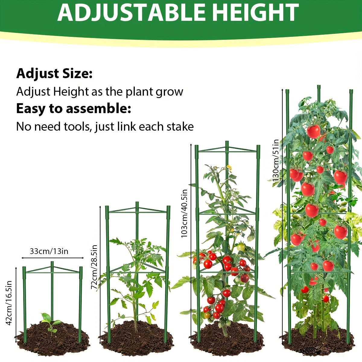 TEMU Tomato Cage, 3 Pack 51 Inch Garden Trellis, Star Tomato Plant Stake Support Cage For Garden Climbing Vegetables Flowers Fruits