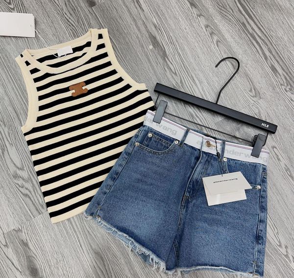 Luxury Brand ce Stripe Vest Top For Women Designer Sleeveless Tshirt Summer Embroidery Knitting T Shirt Tank Tops Tee Women Clothing T-shirt