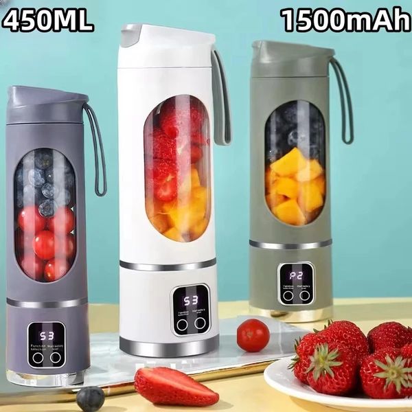 Household Charging MINI Crushed Ice Electric Juicer Powerful Motor 450ML Large Capacity Digital Display Juice Cup 250116