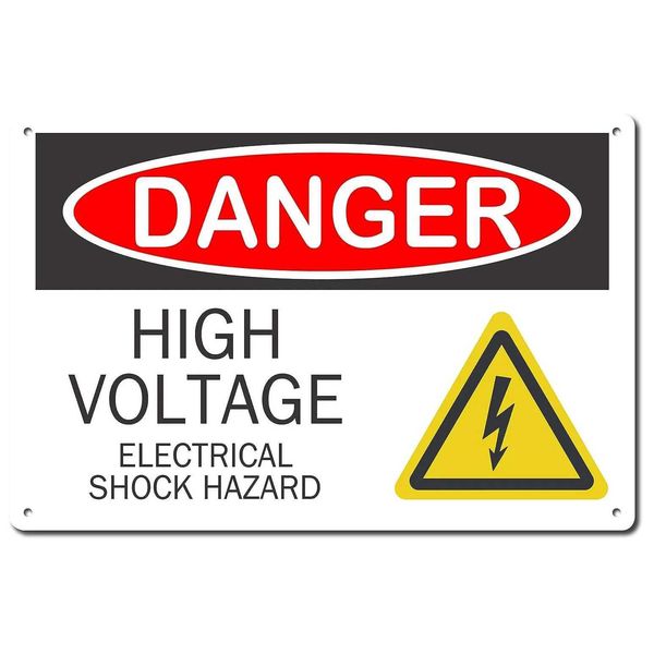 Warning Sign Danger High Voltage Electrical Shock Hazard Aluminum Tin Metal for Iron Mesh Fence Road 8x12 Inch Wall Art Decor Y240803