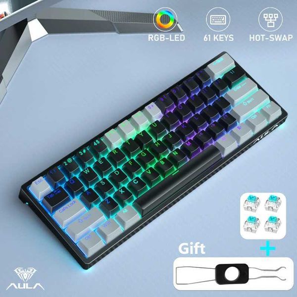 Keyboards AULA F3261 61 Keys Wired Mechanical Keyboard Hot-swap Gaming Keyboard Custom Software for Tablet Laptop 60% Layout RGB Backlit z25