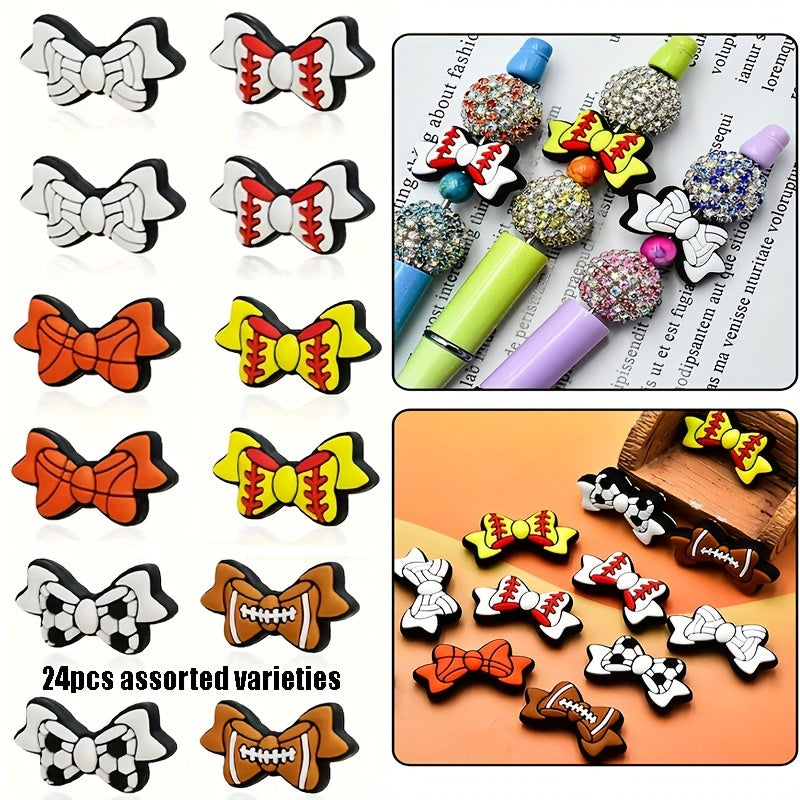 TEMU 24pcs Sports-themed Silicone Beads For Pens Characters Ball Theme Bow Silicone Beads For Keychain Jewelry Making Handmade Crafts
