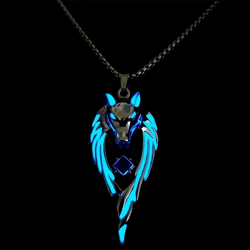 TEMU 1pc Street Domineering Wolf King Luminous Necklace, Cool And Versatile For Men And Women, Fashionable Necklace, Perfect Gift For Parties, Beach