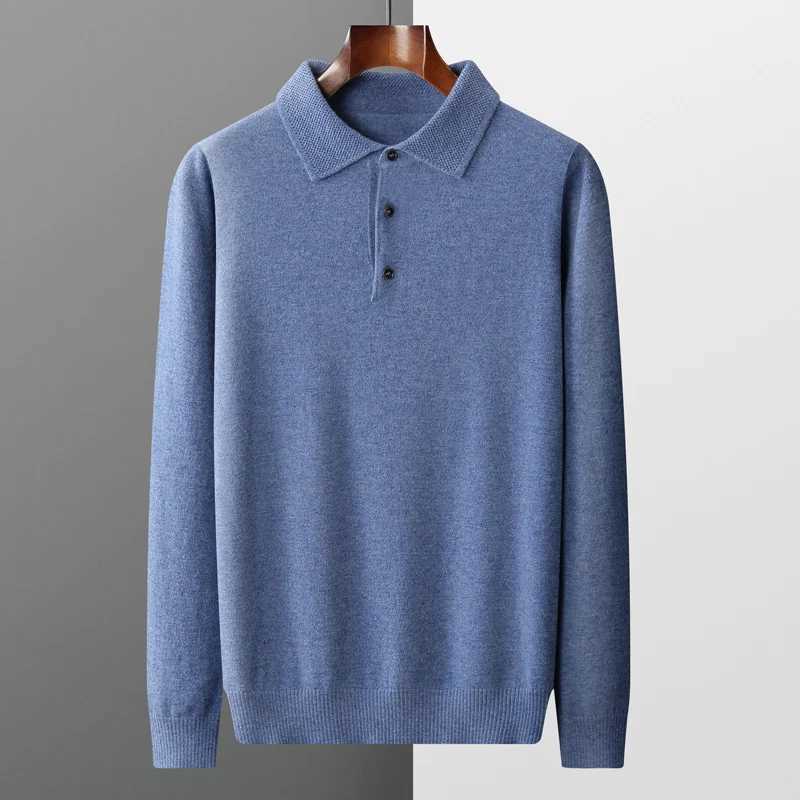 Cashmere sweater mens collar 100 pure wool long SVE T-shirt business casual sweater brushed knit bottom sweater W241106